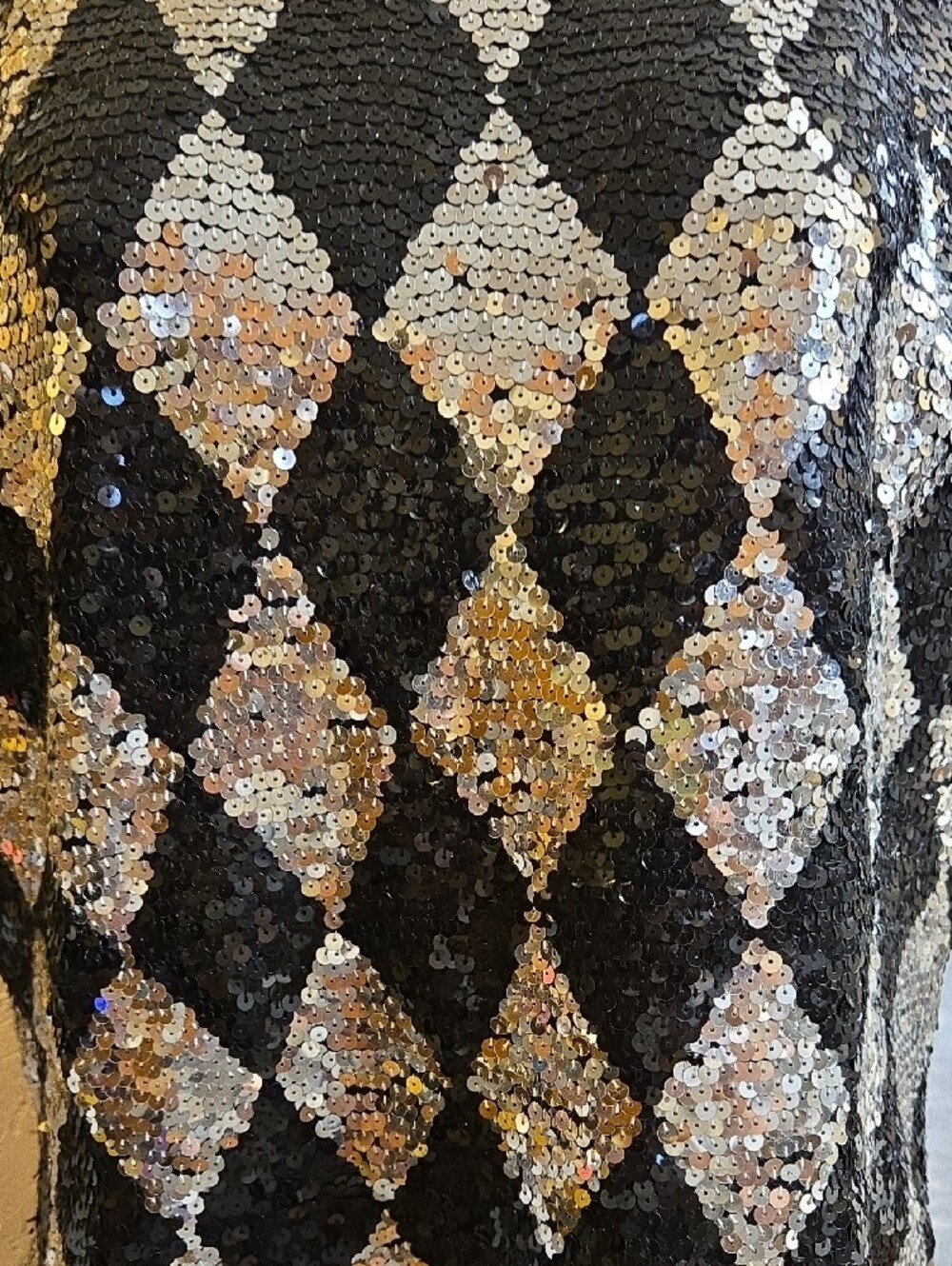 Adrienne Vittadini Black and Silver Harlequin Sequin Maxi Dress - Picture 6 of 9